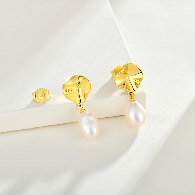 Gold Plated Pearl Drop Earrings