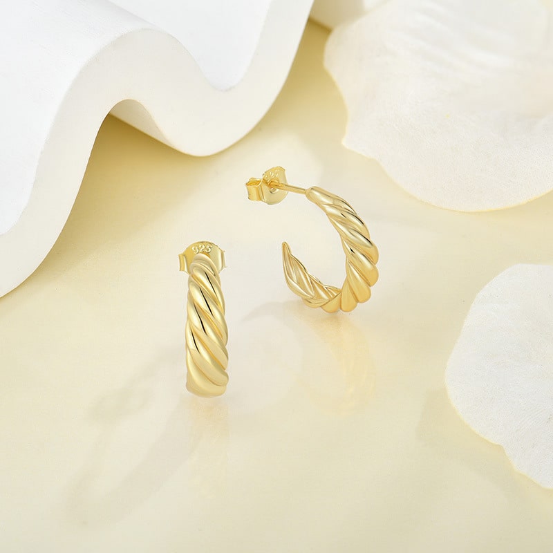 Gold Plated Rope Hoop Ear Studs