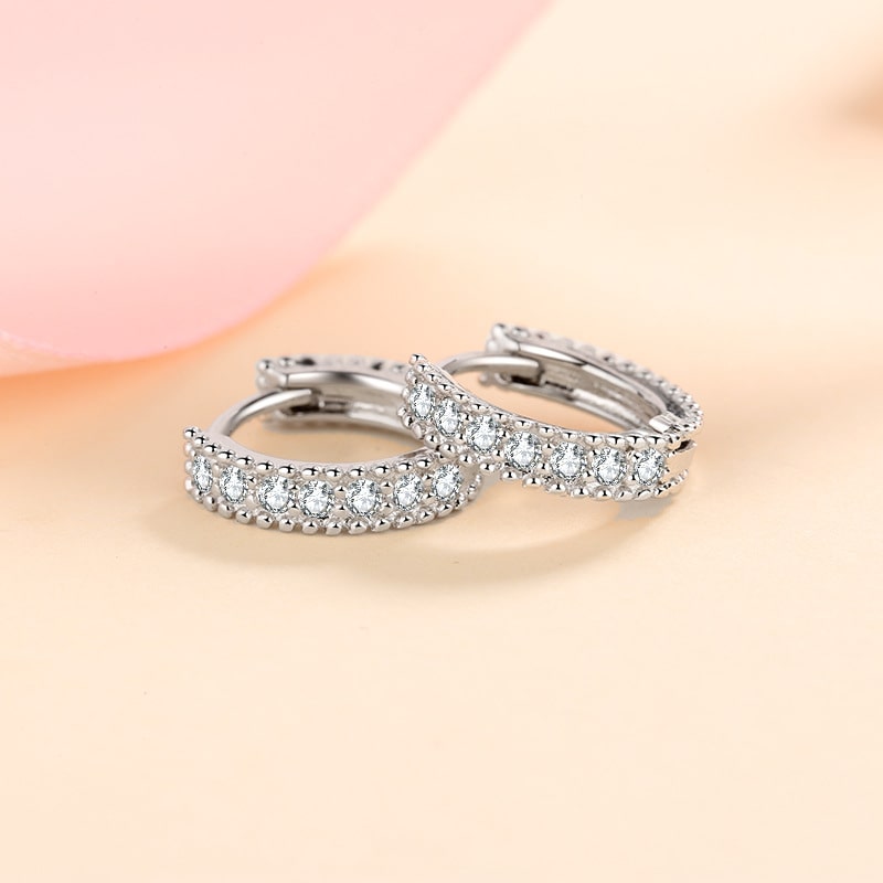 Huggie Diamond Silver Earrings