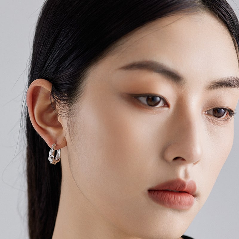 Irregular Shaped Sterling Silver Hoop Earrings for Women