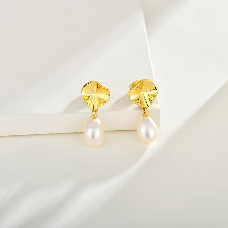 Lotus Leaf Pearl Drop Earrings