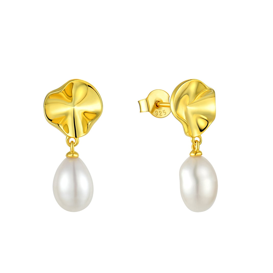 Lotus Leaf Shape Pearl Drop Earrings
