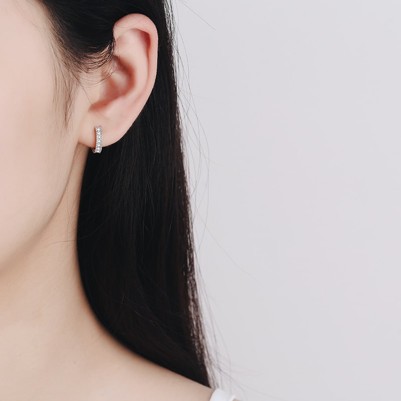 Moissanite Huggie Hoop Silver Earrings for Women