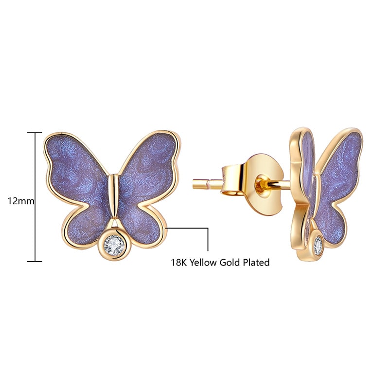 Purple Butterfly Gold Plated Ear Studs Size
