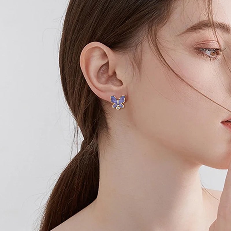 Purple Butterfly Gold Plated Stud earrings for women