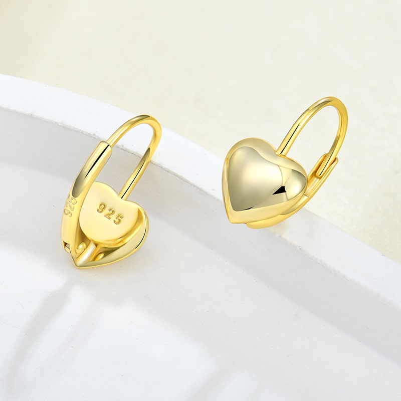 S925 Silver Gold Plated Heart Shaped Lever Back Earrings