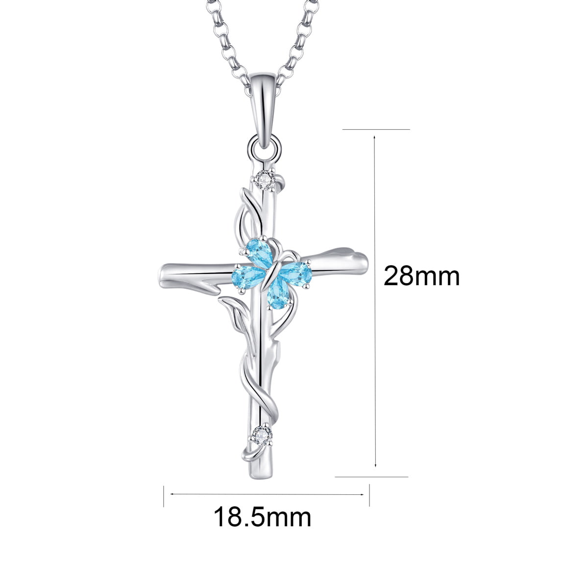 Silver Aquamarine Cubic Zirconia Cross Pendant Size