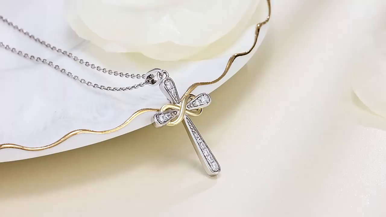 Silver Cubic Zirconia Cross Necklace
