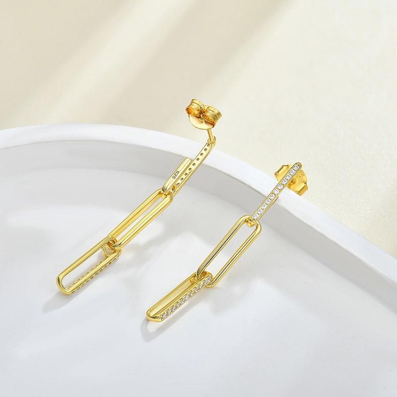 Silver Gold Plated Paperclip Link Drop Earrings