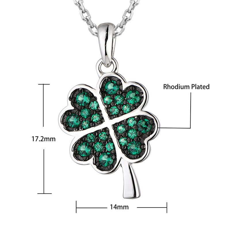 Silver Green Cubic Zirconia Clover Necklace Size