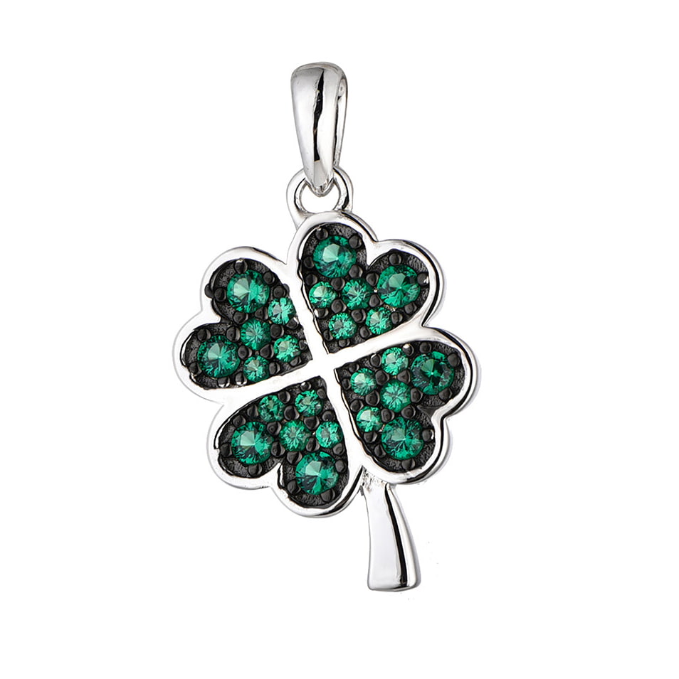Silver Green Cubic Zirconia Clover Pendant