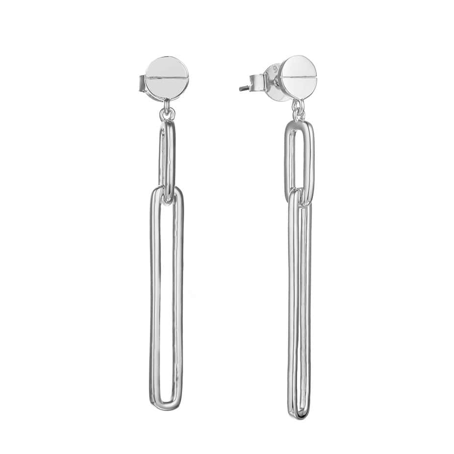 Silver Paperclip Link Dangle Earrings