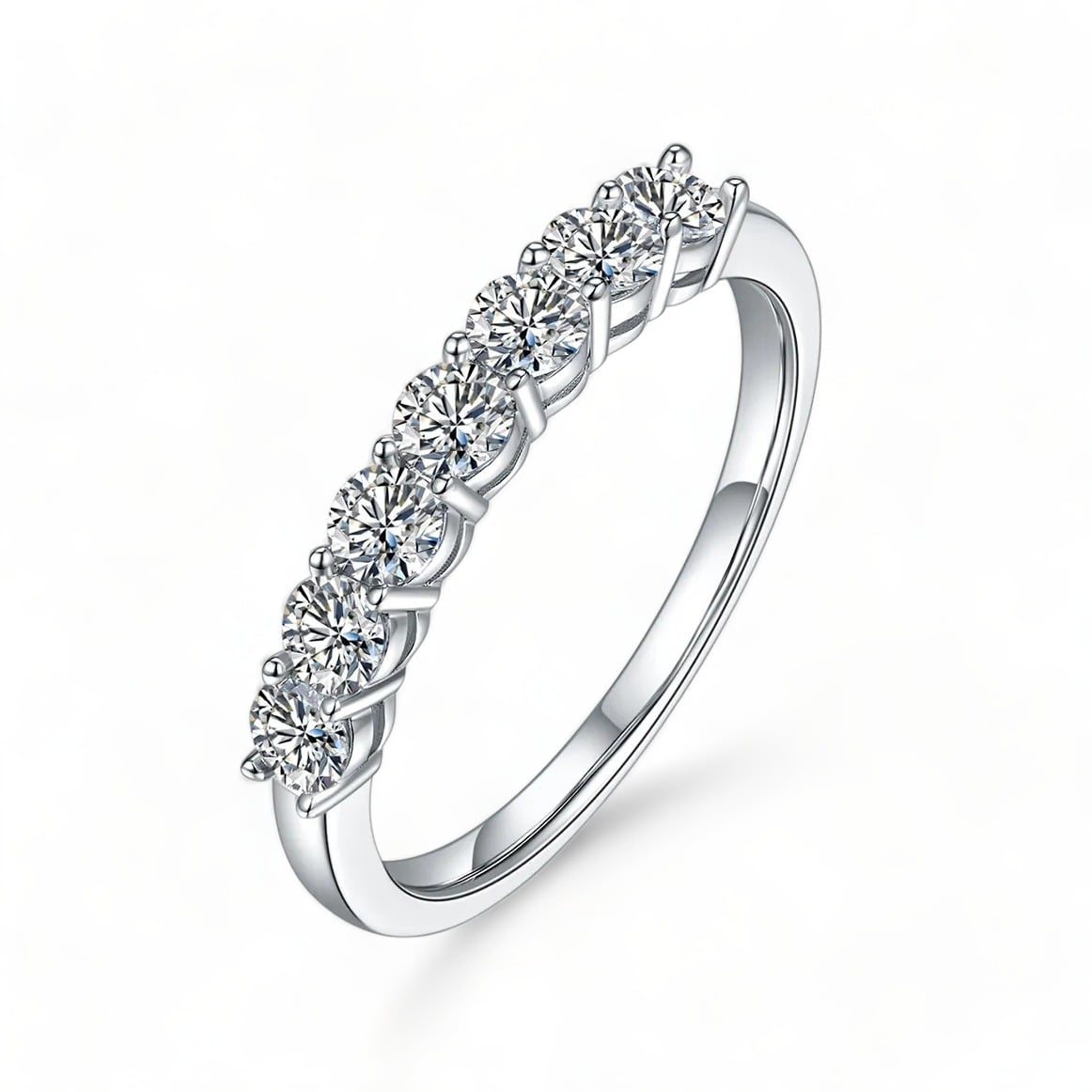 Silver VVS1 Moissanite Half Eternity Band Ring