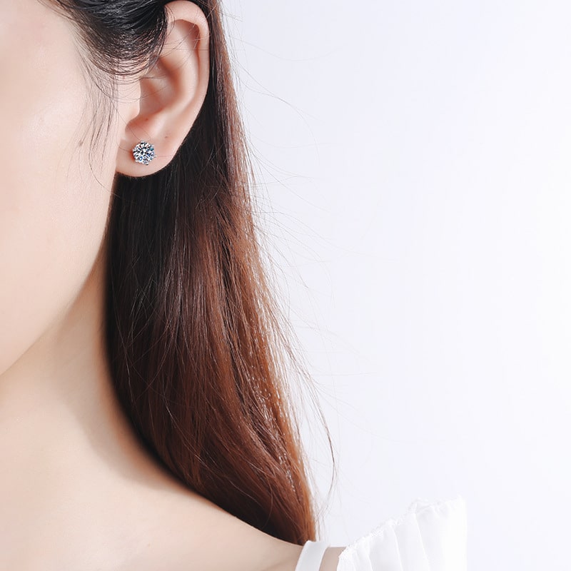 Six Prong Moissanite Ear Studs