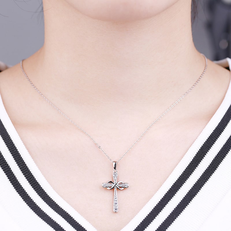 Sterling Silver Cubic Zirconia Cross Necklace for Women