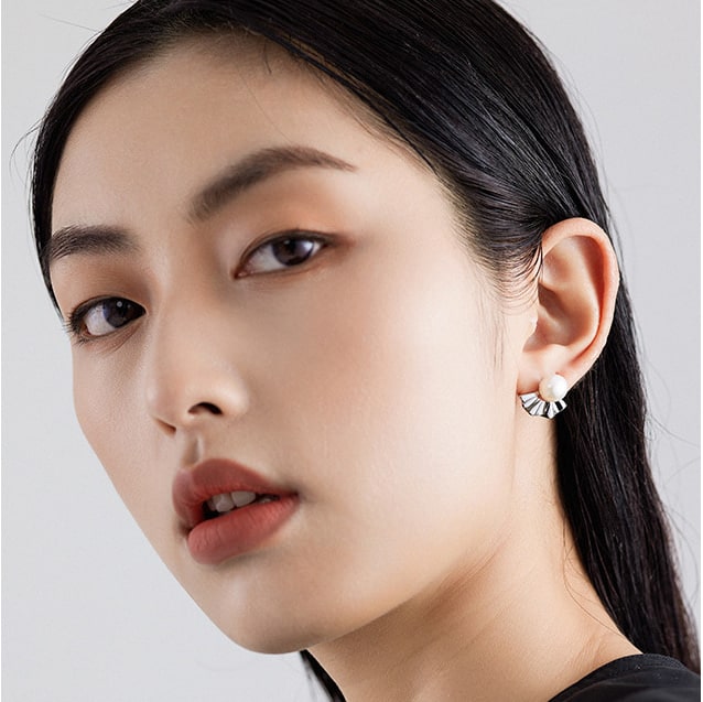 Sterling Silver Domed Pearl Stud Earrings for Women