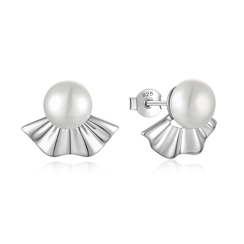Sterling Silver Domed Pearl Stud Earrings