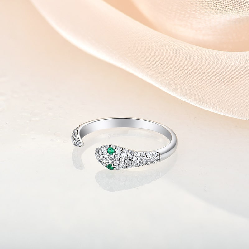 Sterling Silver Green Zircon Open Snake Ring