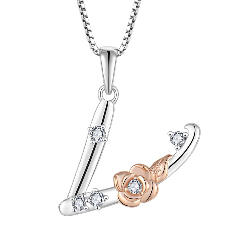 Sterling Silver Initial V Necklace