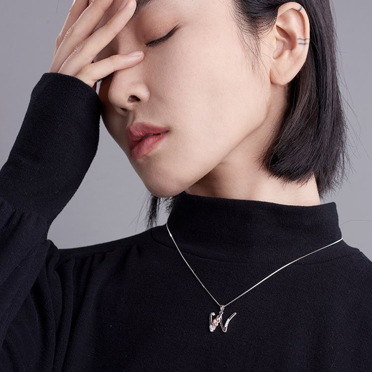 Sterling Silver Initial W Necklace for Women