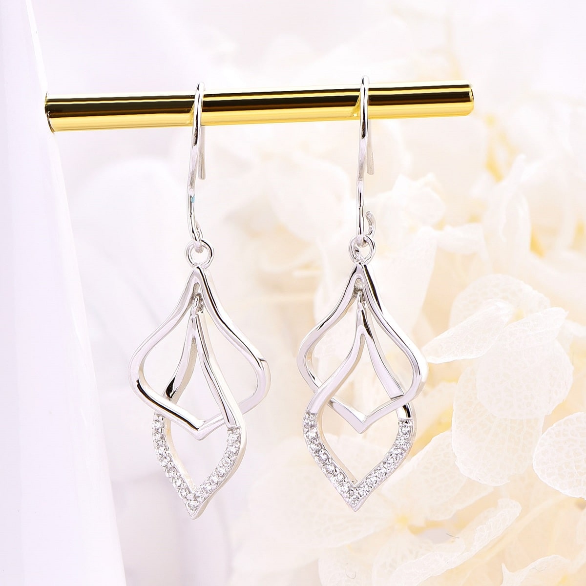 Sterling Silver Interlocking Cubic Zirconia Drop Earrings