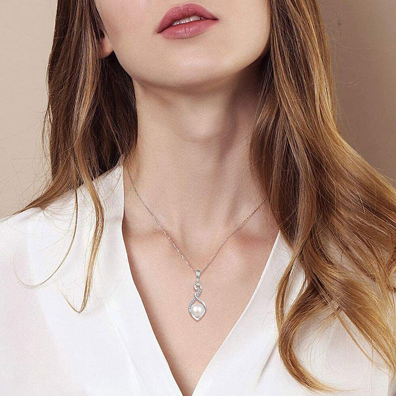 Sterling Silver Pearl Infinity Necklace for Women