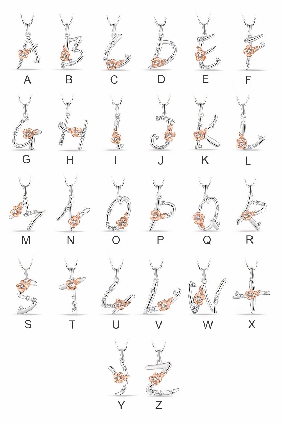 Sterling Silver Zircon Initial Necklace Letter List