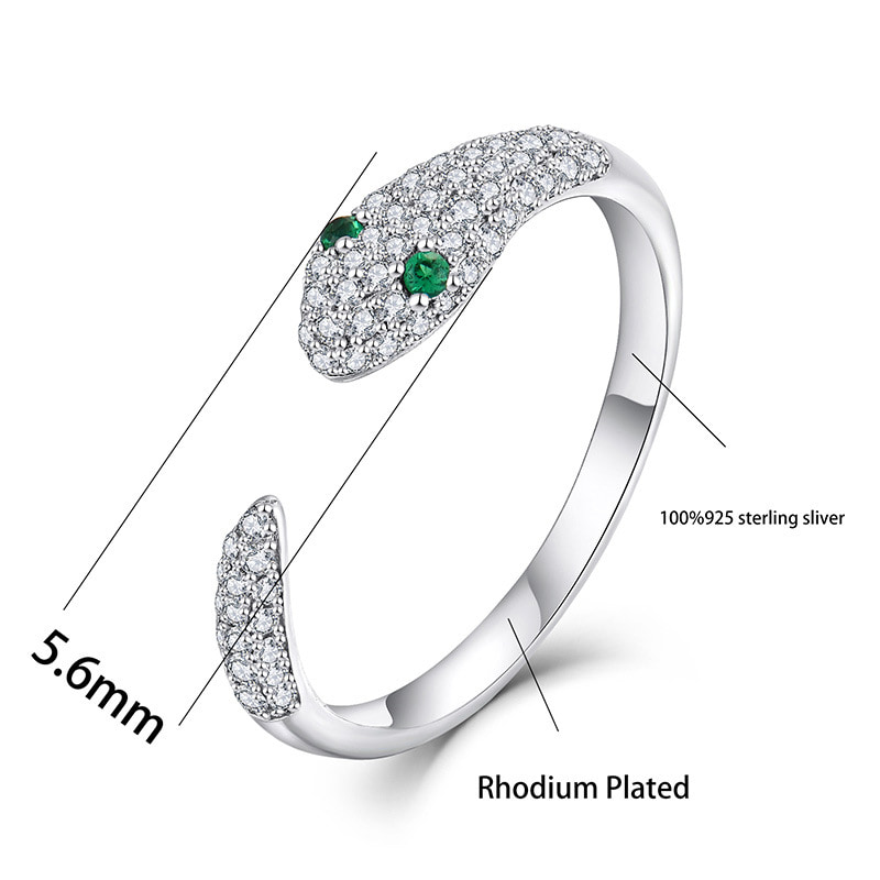Sterling Silver Zircon Open Snake Ring Size