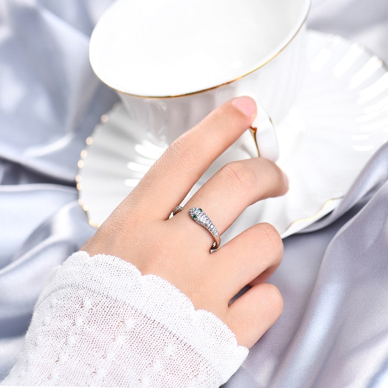 Sterling Silver Zircon Open Snake Ring for Women