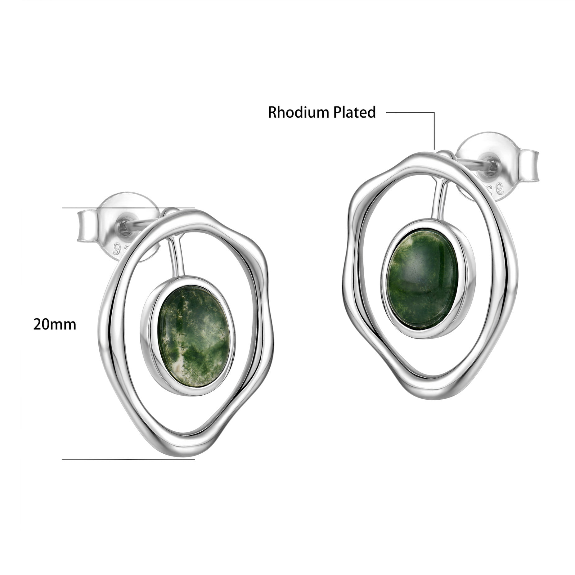 Sterling silver hoop inlaid moss agate earrings size min