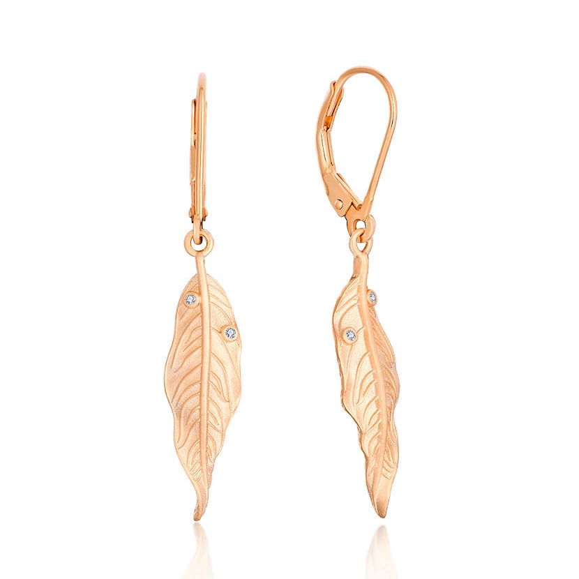 Sterling silver rose gold plated leaf drop earrings