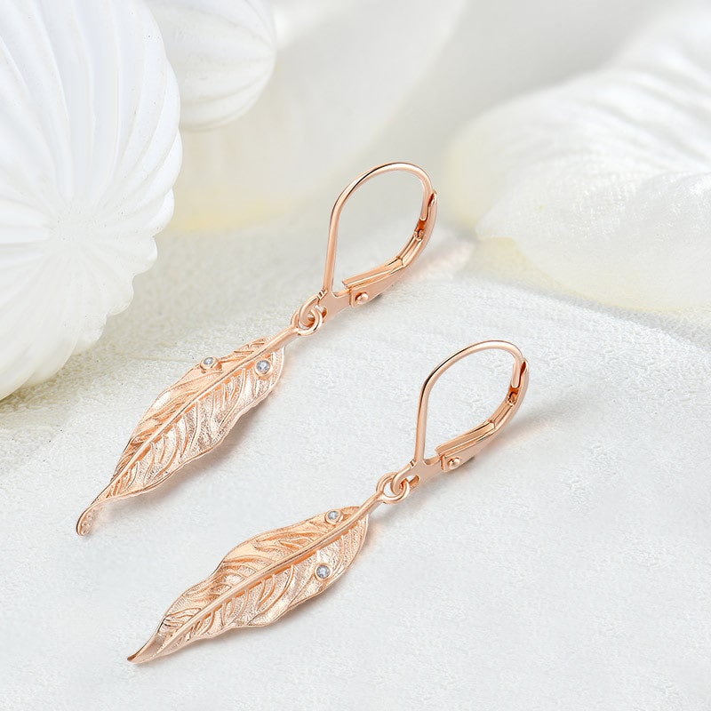 Sterling silver rose gold plated leaf earrings