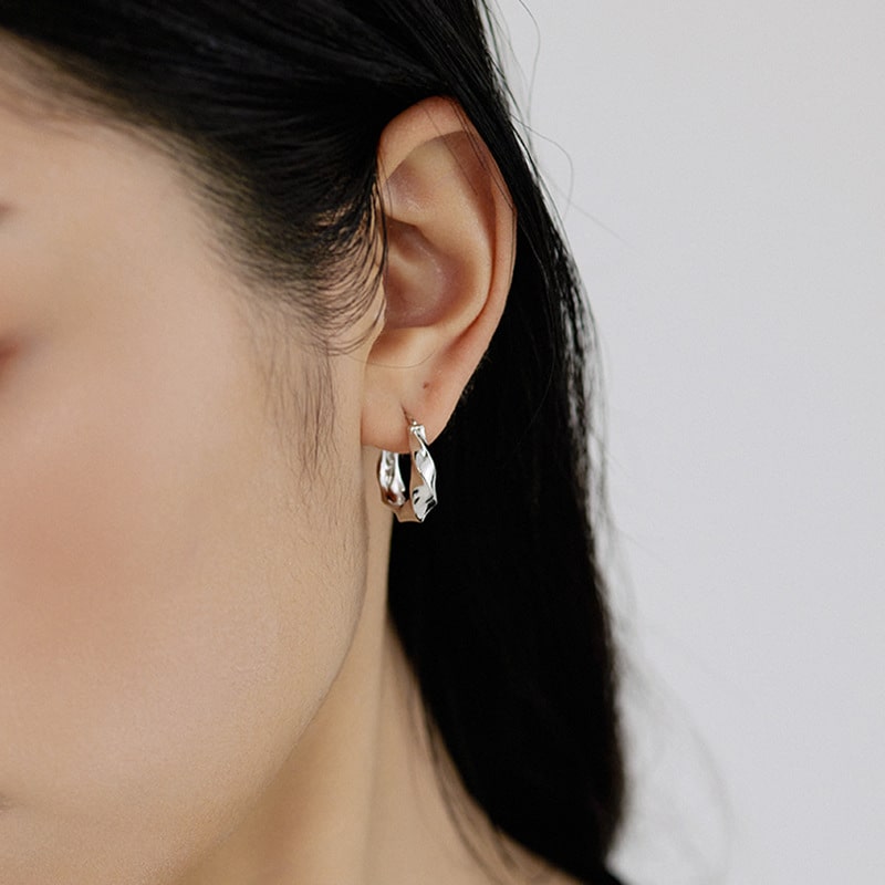 twisted hoop sterling silver earrings for women